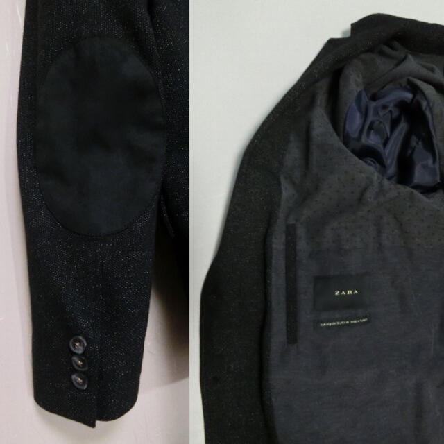 ZARA(ザラ)のZARA ザラ　黒い織りで2つボタンのブレザージャケット 46 メンズのジャケット/アウター(テーラードジャケット)の商品写真