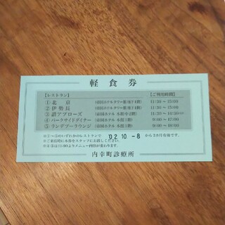 (帝国ホテル)軽食券(レストラン/食事券)
