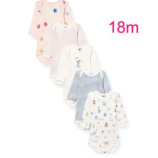 プチバトー(PETIT BATEAU)のプチバトー　新品長袖ボディ（ロンパース）5枚組　18m/81cm(ロンパース)