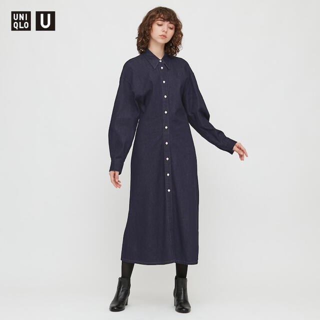 ワンピースUNIQLO U デニムロングシャツワンピース Mサイズ