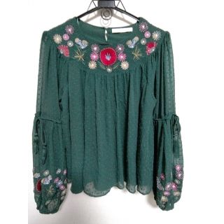 ザラ(ZARA)のZARA  シースルー 花刺繍トップス バルーン袖(シャツ/ブラウス(長袖/七分))