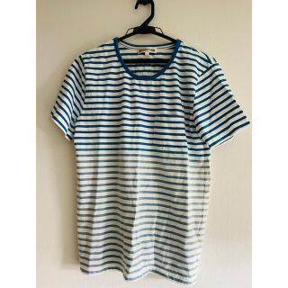 古着　Tシャツ　ボーダー青(Tシャツ/カットソー(半袖/袖なし))