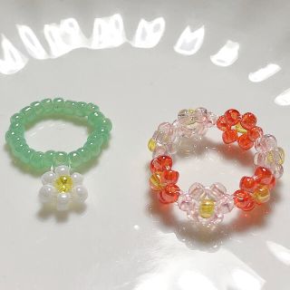 デイジー　ピンクレッド　ビーズリング　비즈반지　ハンドメイド(リング)