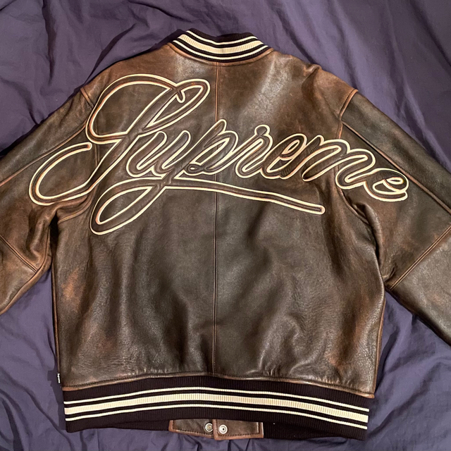 Supreme(シュプリーム)の美品　Supreme Leather Varsity Jacket  L メンズのジャケット/アウター(レザージャケット)の商品写真