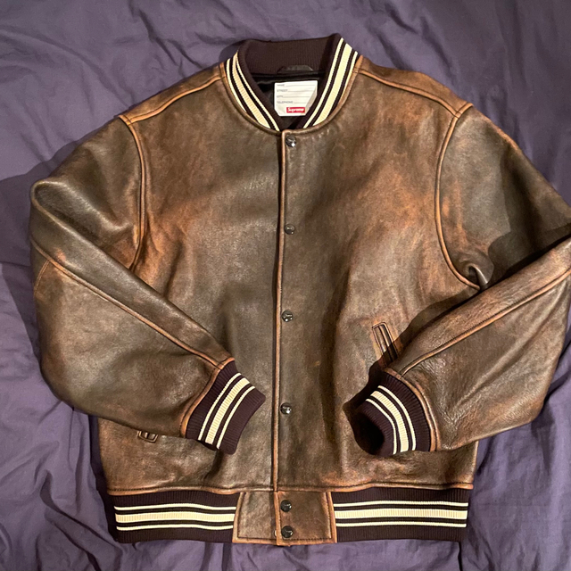 Supreme(シュプリーム)の美品　Supreme Leather Varsity Jacket  L メンズのジャケット/アウター(レザージャケット)の商品写真