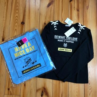 ジェニィ(JENNI)の新品タグ付き JENNI 編み上げ長袖Tシャツ＆デイリートートバッグ(Tシャツ/カットソー)