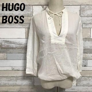 ヒューゴボス(HUGO BOSS)の【人気ヒューゴボス 刺繍 ブラウス ホワイト サイズ36 レディース(シャツ/ブラウス(長袖/七分))