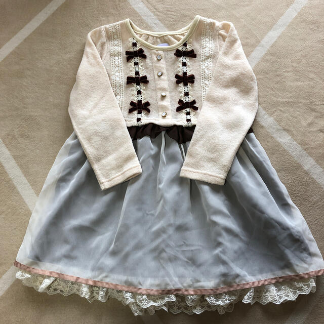 axes femme(アクシーズファム)のaxes femme kids アイボリー　異素材MIX ワンピース　120㎝ キッズ/ベビー/マタニティのキッズ服女の子用(90cm~)(ワンピース)の商品写真