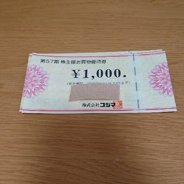 コジマ　株主優待 10000円分 ビックカメラも使用可能