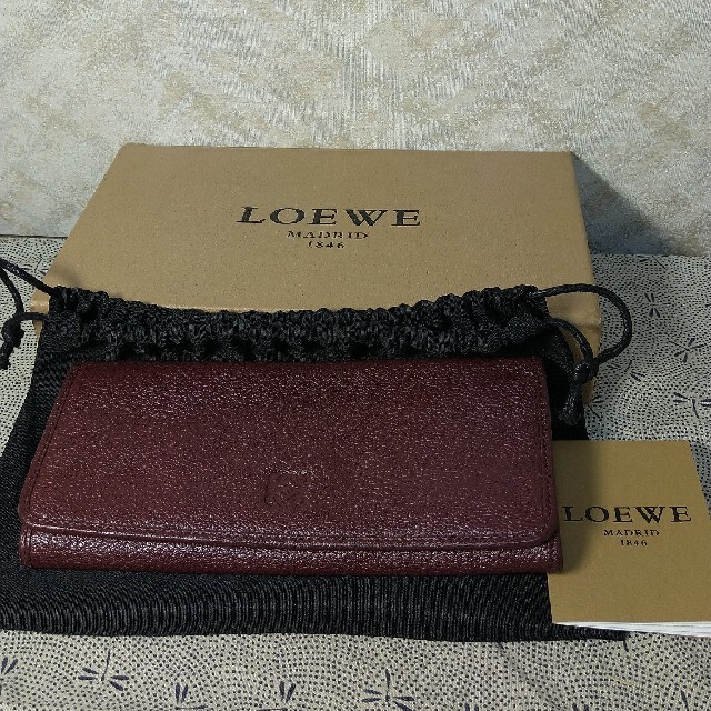 人気の LOEWE LOEWE本革製外小銭入長財布ワイン×ワインレッド19.0×9.5×2.0cm - 長財布