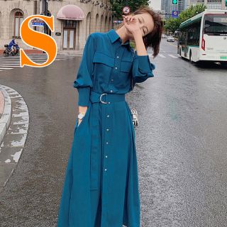 ザラ(ZARA)のセール★ オープン シャツ ワンピース 長袖 秋冬 ベルト  レディース 韓国(ロングワンピース/マキシワンピース)