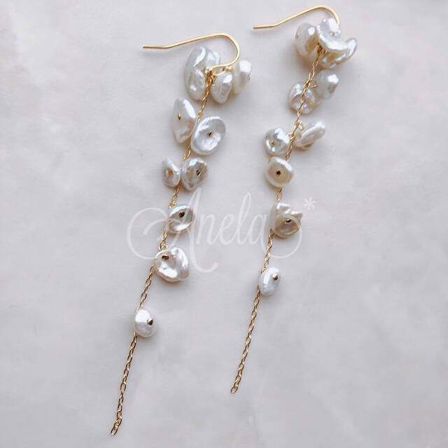 Chandelier Keshi pearl long pierce ハンドメイドのアクセサリー(ピアス)の商品写真