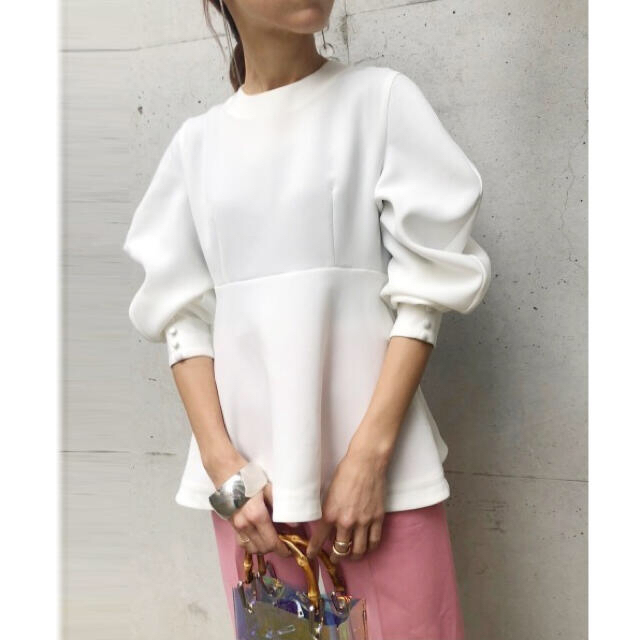 AMERI WAVE SLEEVE PEPLUM BLOUSE ホワイト