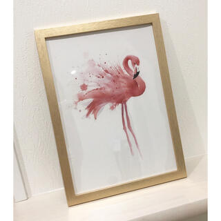 A4サイズ【ゴールドフレーム】インテリアポスター　Flamingo(アート/写真)