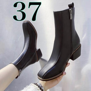 サイドゴア ショートブーツ 37 ブラック 黒 歩きやすい  防寒 チャンキー(ブーツ)