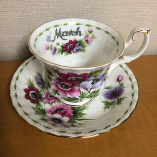 ロイヤルアルバート(ROYAL ALBERT)のロイヤル　アルバート　カップ＆ソーサー　マンスリー3月　美品　未使用　ビンテージ(食器)