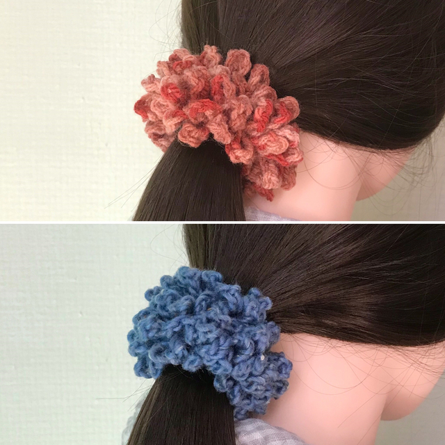 ニットシュシュ（4個セット） ハンドメイドのアクセサリー(ヘアアクセサリー)の商品写真