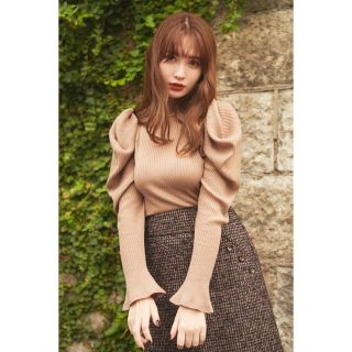 Herlipto Volume sleeve Rib Knit Top (ニット/セーター)