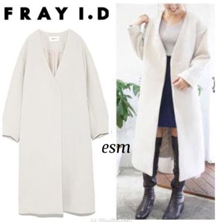 美品　FRAY I.D ジロンラムノーカラーコート フレイ　クリーニング済