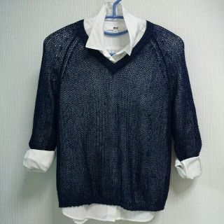 ユニクロ(UNIQLO)の【美品】リネンメッシュ⭐サマーVネック⭐(ニット/セーター)