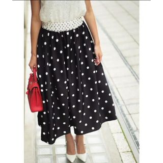 【akiki】美品　POLKA DOTS SKIRT BLACK(ロングスカート)