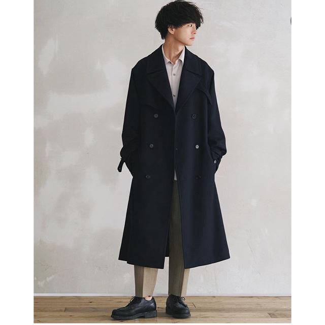 ブルー×レッド LIDNM WOOL CHECK TRENCH COAT M リドム コート | www