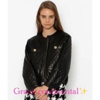 グレースコンチネンタル(GRACE CONTINENTAL)の💖グレースコンチネンタル✨【美品ラムレザーキルティング☆ノーカラージャケット】(ノーカラージャケット)