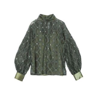 アメリヴィンテージ(Ameri VINTAGE)のaiko様専用正規品 カーキGEOMETRY LACE BLOUSE(カットソー(長袖/七分))