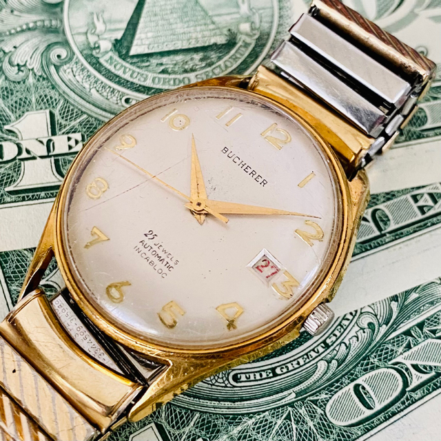 アンティーク ブヘラ】BUCHERER 自動巻き デイト 25石 メンズの アンティーク ブヘラ】BUCHERER 自動巻き デイト 25石 メンズの