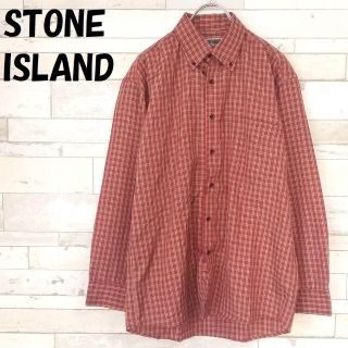 ストーンアイランド(STONE ISLAND)の【人気】ストーンアイランド チェック柄 ボタンダウンシャツ 長袖 レッド系 M(シャツ)