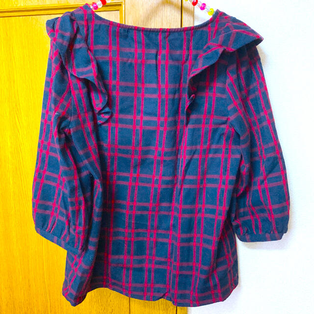 チェック肩フリルブラウス レディースのトップス(シャツ/ブラウス(半袖/袖なし))の商品写真