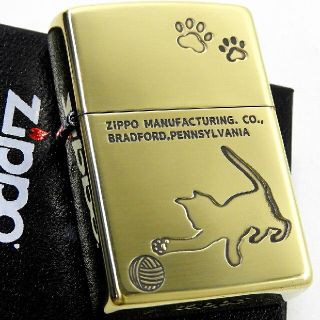 ジッポー(ZIPPO)の送料無料☆zippo☆Playing cat☆ゴールドブラス☆ジッポ(タバコグッズ)