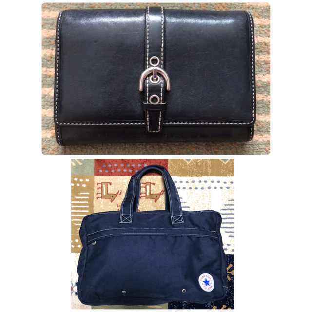 COACH(コーチ)の【COACH】黒い二つ折財布＆【CONVERSE】紺のボストンバッグ レディースのファッション小物(財布)の商品写真