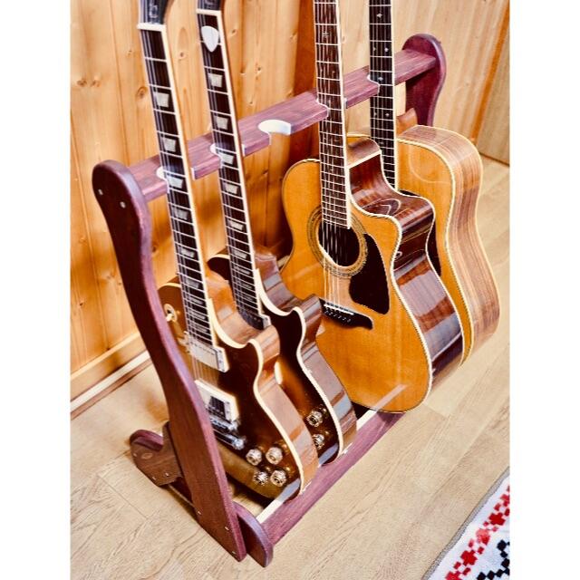 【24時間以内に発送】手作り木工　ギタースタンド （ワインレッド） ５本掛けエレキギター