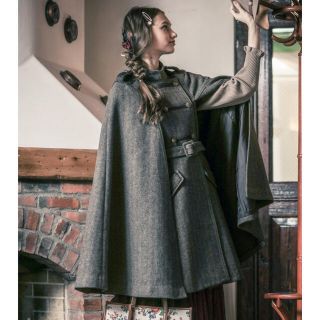 axes femme ナポレオンマント風コート 茶 M-