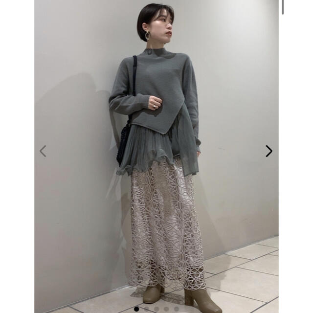 純正 オフライン販売 ラッフルプリーツレイヤーニット フレイ