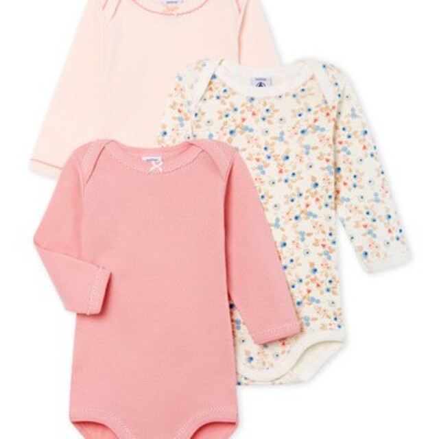 PETIT BATEAU(プチバトー)の新品◆プチバトー　ピンク　ロンパース　長袖　ボディシャツ　36 95 キッズ/ベビー/マタニティのキッズ服女の子用(90cm~)(下着)の商品写真