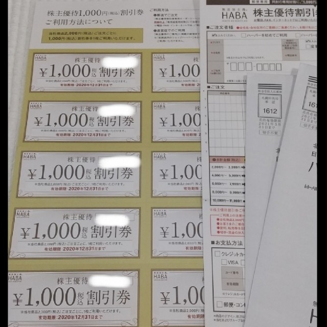 HABA株主優待割引券 10000円