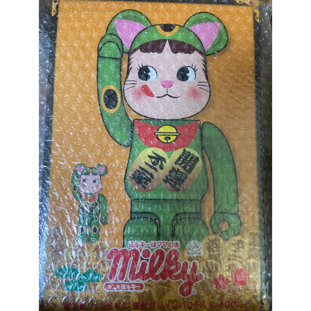 BE@RBRICK 招き猫 ペコちゃん 蛍光グリーン 100％ & 400％