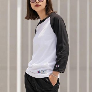 チャンピオン(Champion)のchampion ラグランスリーブTシャツ　7分袖　ブラック　M(Tシャツ(長袖/七分))