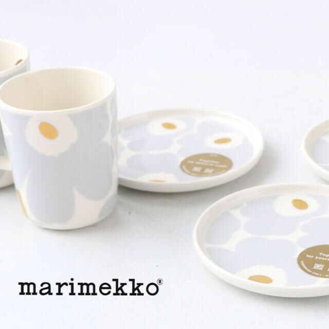 marimekko(マリメッコ)の【再入荷/新品】マリメッコウニッコアイシーグレーゴールドプレート&マグ インテリア/住まい/日用品のキッチン/食器(食器)の商品写真