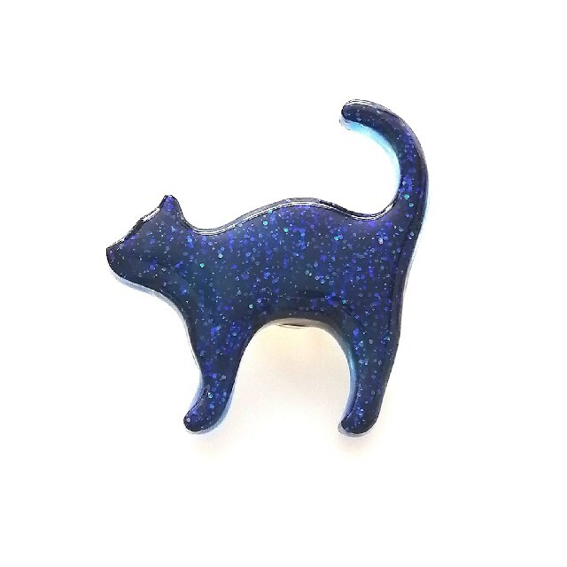 Miduka帯留め　猫　ブルー