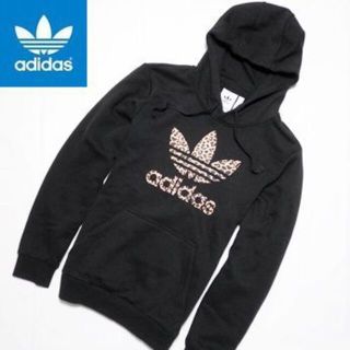 アディダス(adidas)の新品 アディダスオリジナルス レオパード柄 パーカ 黒 Lサイズ プルオーバー(パーカー)