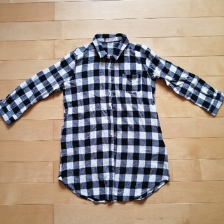 黒×白 チェック ネルシャツ ワンピース 140(ワンピース)