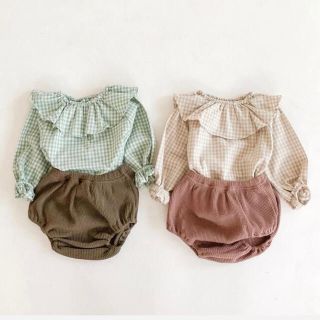 【送料込】韓国子供服　チェック柄ブラウス　80サイズ(その他)