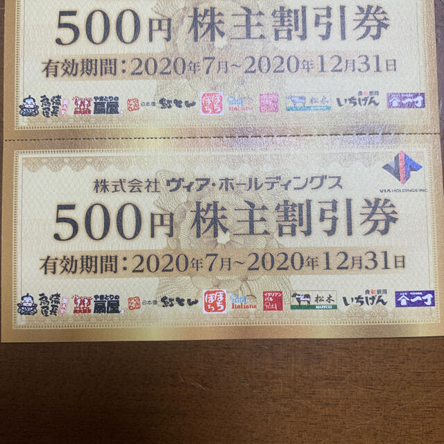 ヴィア・ホールディングス株主優待券5000円分 チケットの優待券/割引券(レストラン/食事券)の商品写真