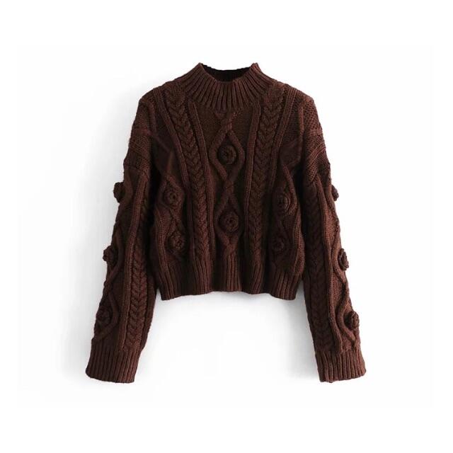 ????秋冬新作☃️2787◆brown ケーブル編み ポンポン付き ニット セーター
