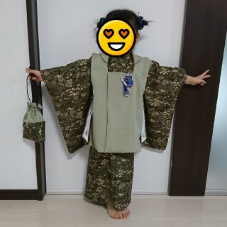 新品☆ 七五三 ３歳 着物セット 〜着物＋被布＋長襦袢＋バッグ～ 男の子用(和服/着物)