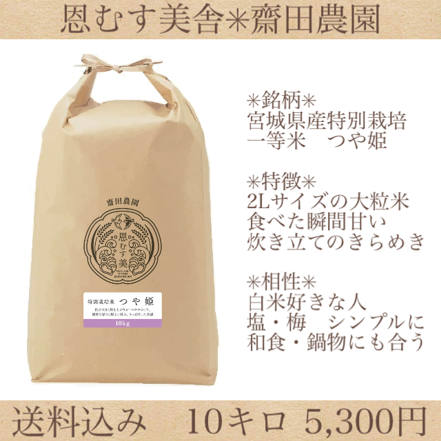 コロナ応援キャンペーン！！光り輝く大粒米✼宮城県特別栽培つや姫１０キロ 食品/飲料/酒の食品(米/穀物)の商品写真