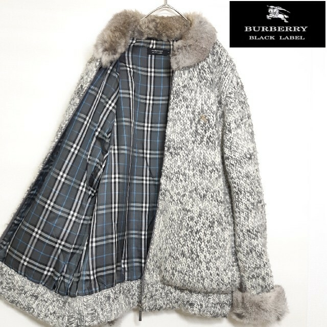 BURBERRY BLACK LABEL(バーバリーブラックレーベル)のバーバリー ブラックレーベル フルジップ ニット ファー ノバチェック M メンズのトップス(ニット/セーター)の商品写真